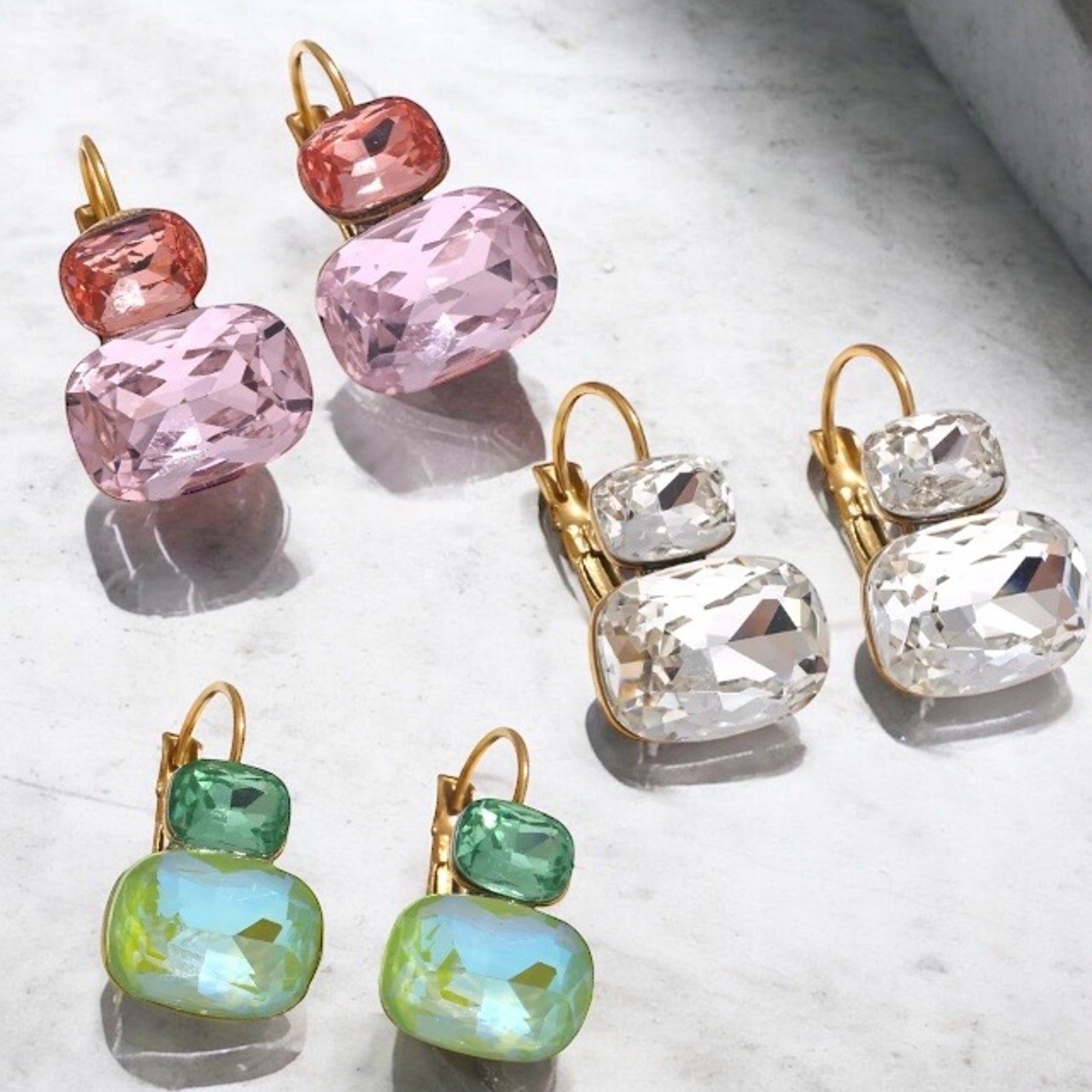 Anthropologie green 18k gold plated crystal drop earrings