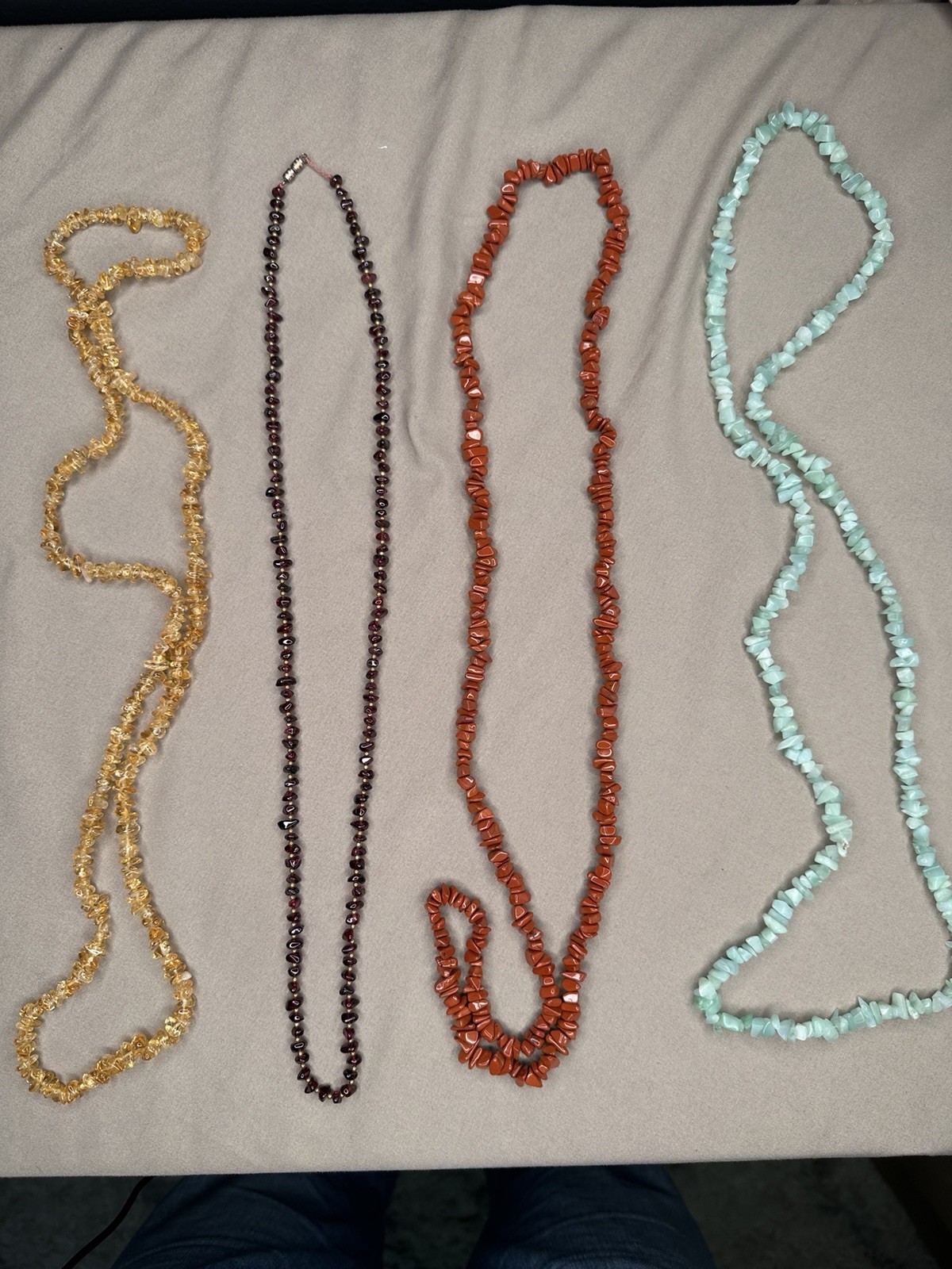 Vintage Gemstone Chip Necklace Lot 4pc Citrine Garnet Jasper Faux Stone Boho