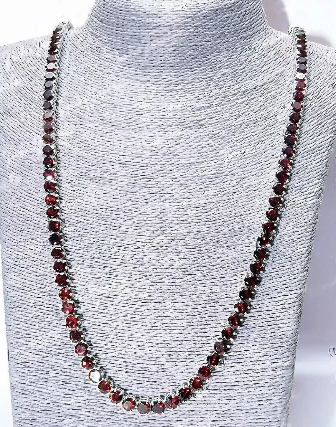 24Ct Rd 4mm Lab Created Garnet Tennis Necklace14K Yellow Gold Plated Womens 18″