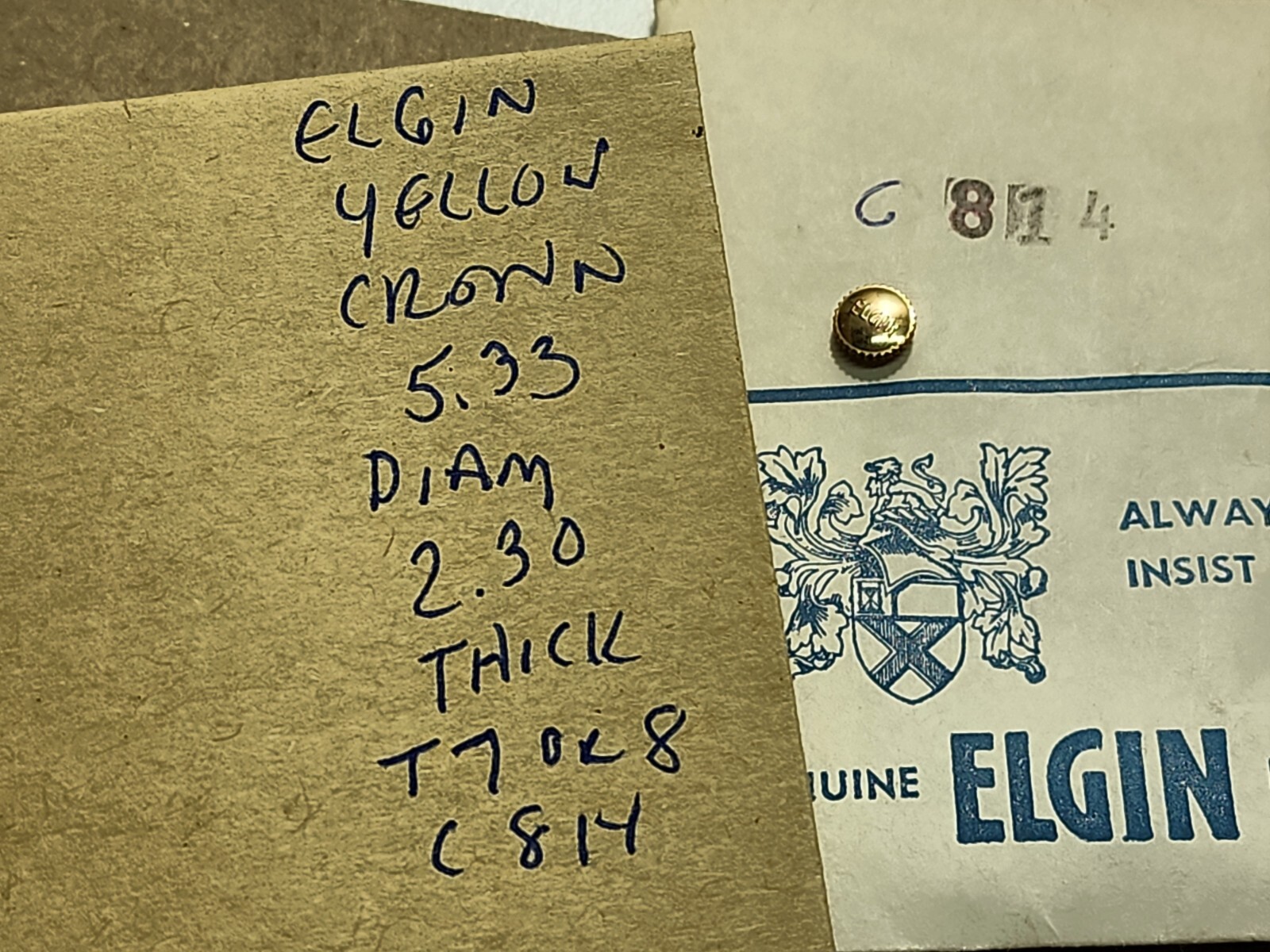 Vintage NOS Elgin Signed 5.33mm Yellow Crown