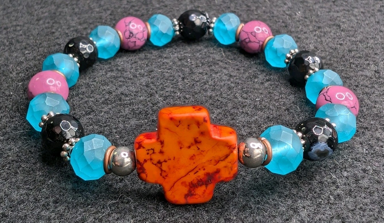 Colorful Cross Mixed Fun Beaded Stretch Bracelet (19cm) M/L Wrist
