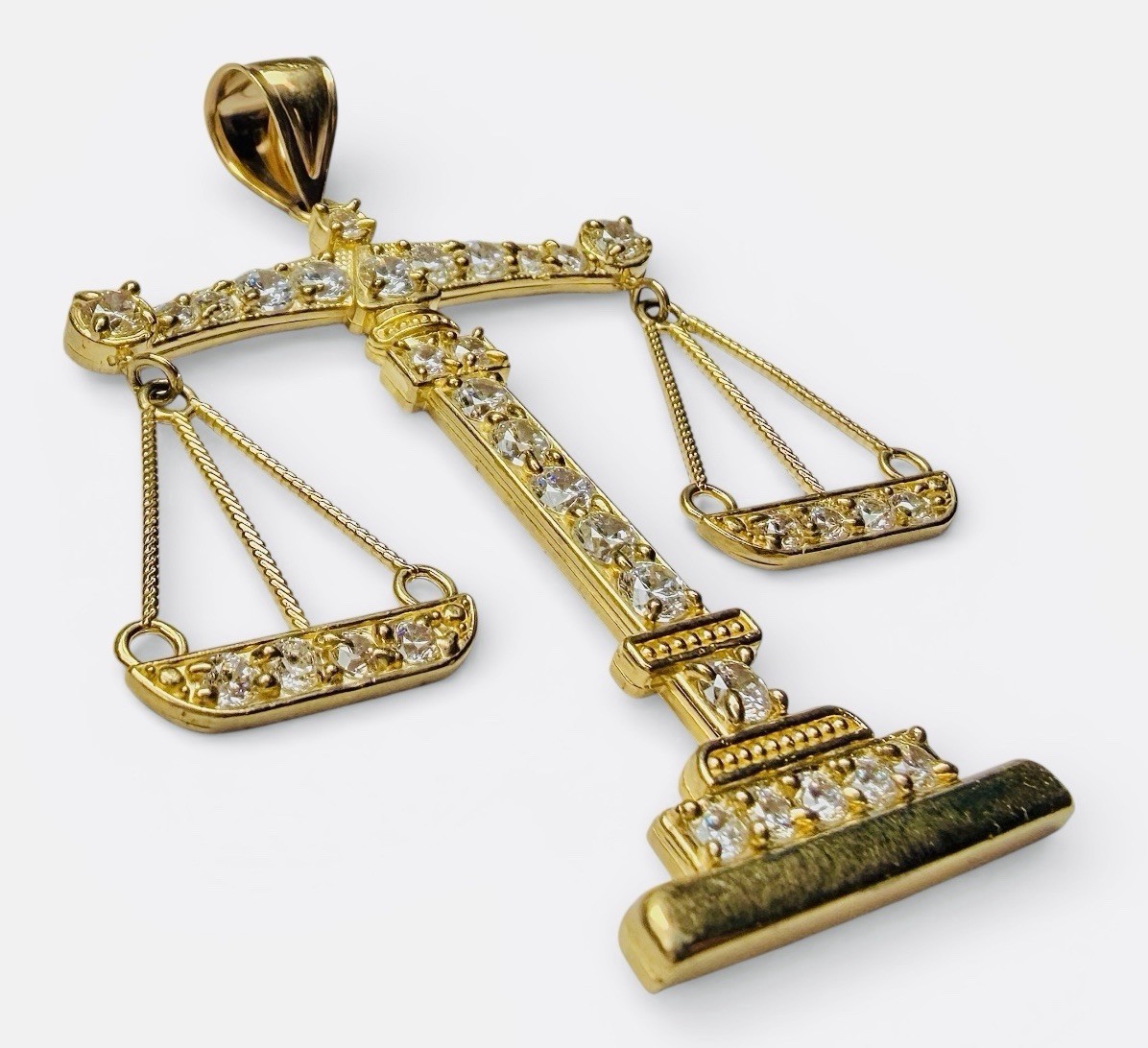 10K Gold VTG Gemstone Scale of Justice 2-1/2″ Pendant 8.8 Grams