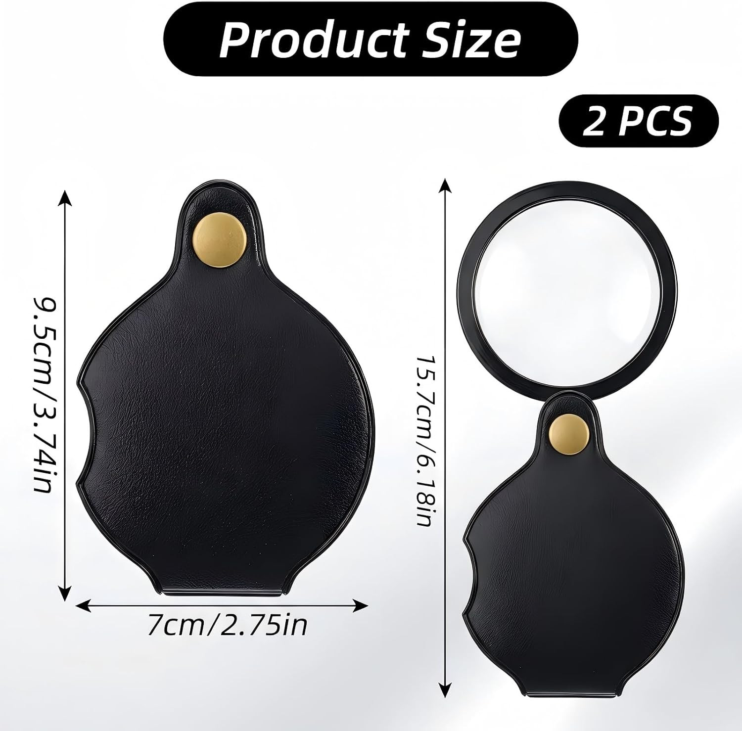 2-Pack 5X Pocket Magnifying Glasses, Portable Folding Magnifiers for Reading