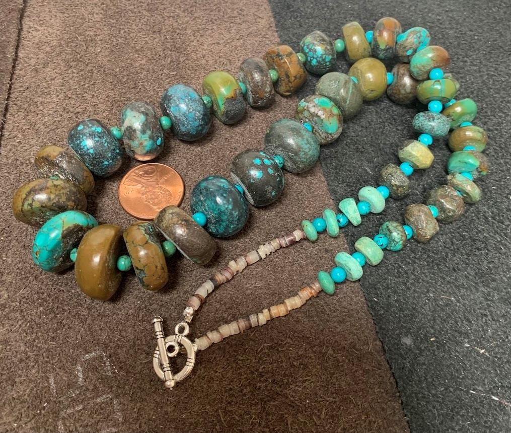 Tibetan genuine turquoise bead necklace/(t736b-w3.5)