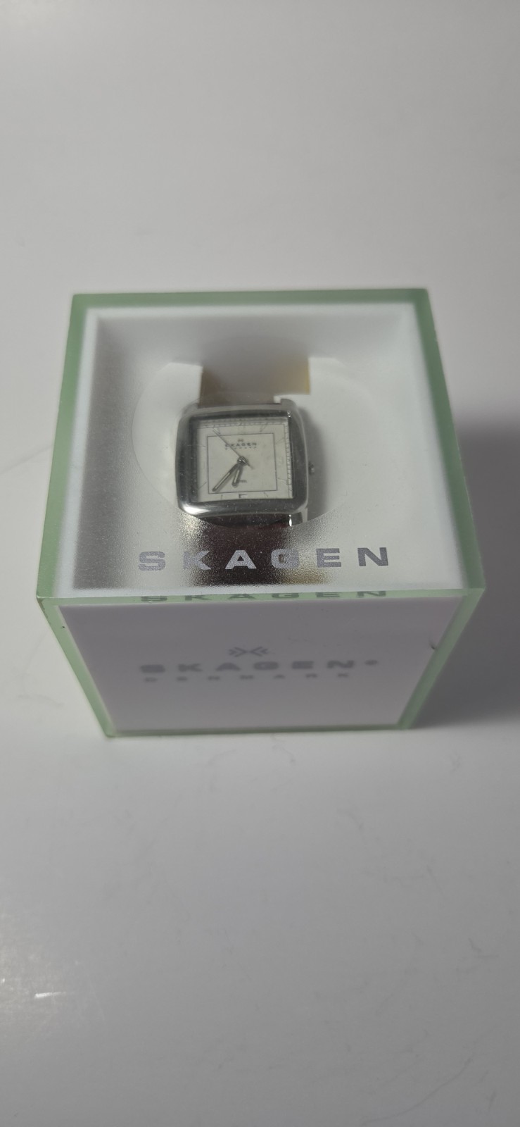 Rare NEW Skagen Ultra Slim Square Watch 182LSLW Brown Leather Date Dial Box…