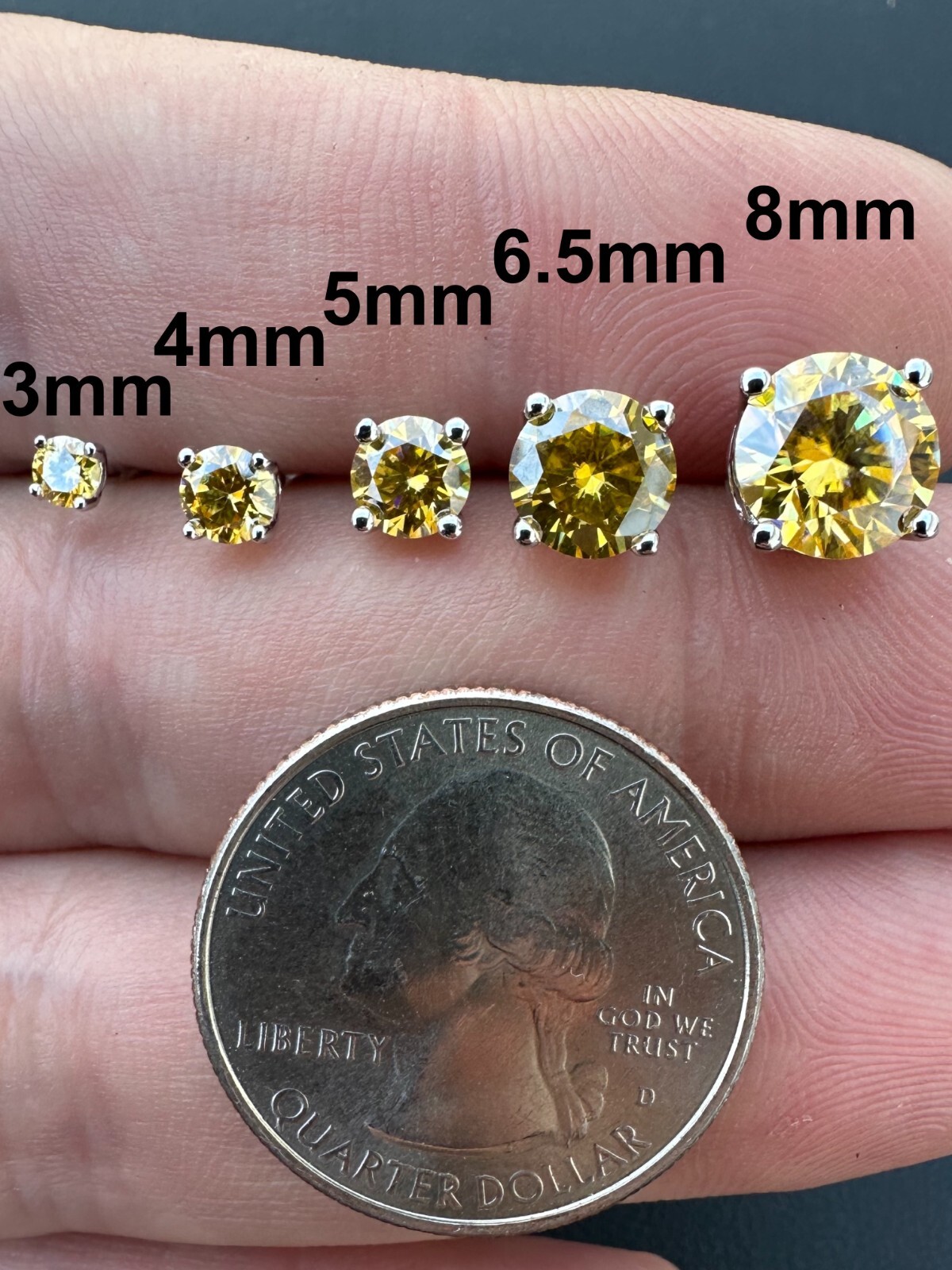 Real Canary Yellow Moissanite Screwback Stud Earrings 925 Silver 3-8mm Pass Test
