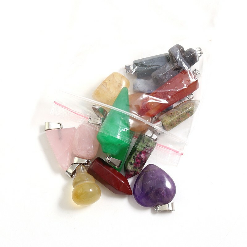 Mixed Shape Charms Healing Pendants 15pcs heart pillar cross Natural Gemstones