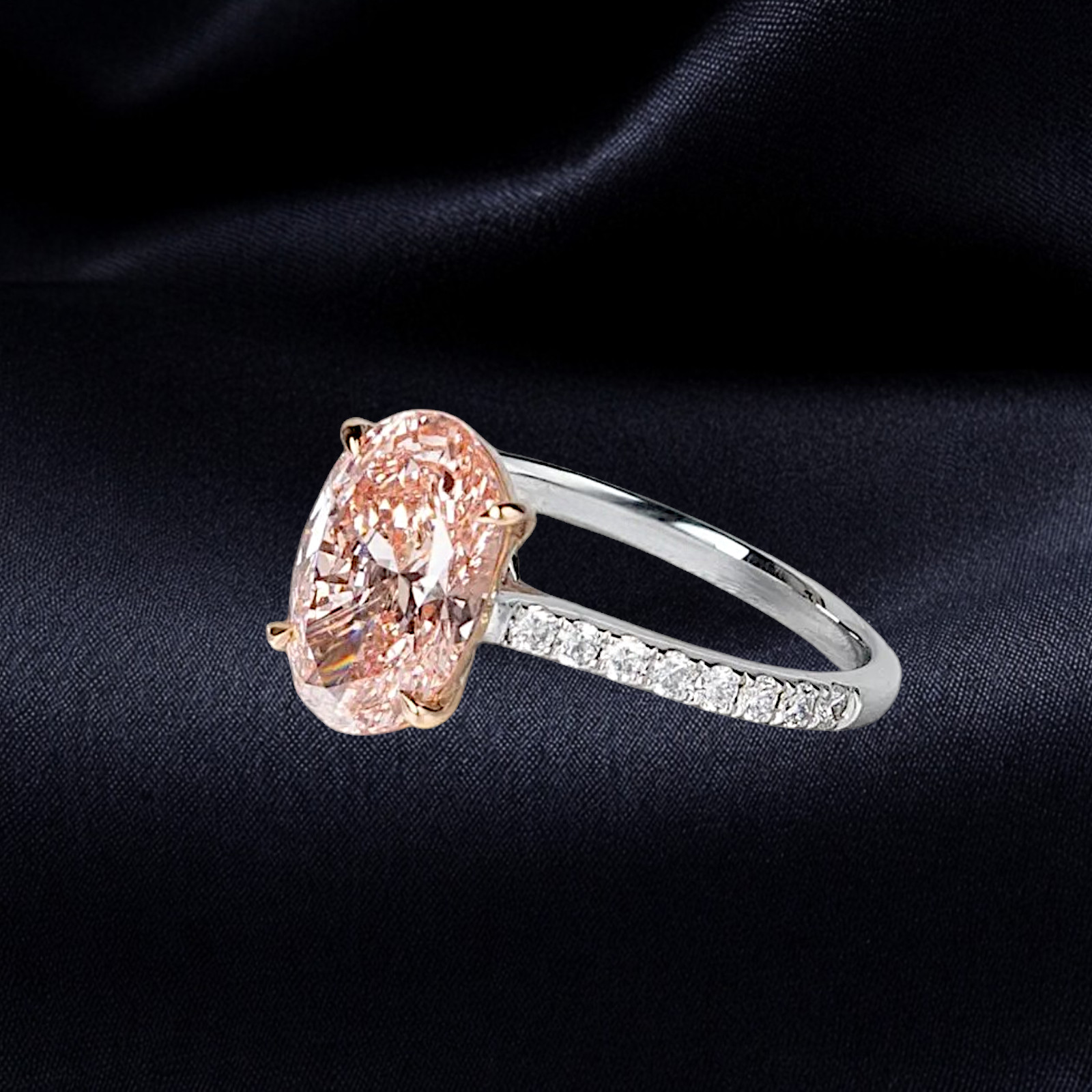 Fancy Vivid Pink Lab Grown Diamond Wedding Ring 18K Multi Gold 3.25 CT Oval Cut