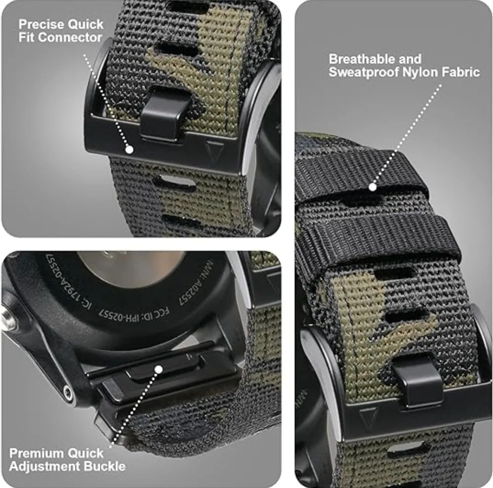 Garmin Fenix 7X 6X 5X Pro QuickFit 22mm 26mm Braided Nylon Watch Strap Band