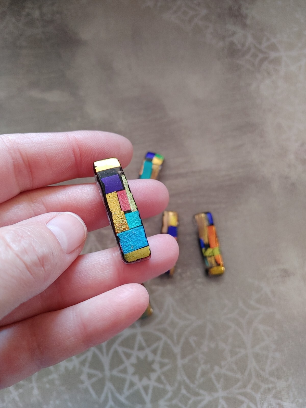 vintage SET 5 pendant beads dichroic art glass precious metal foil artisan