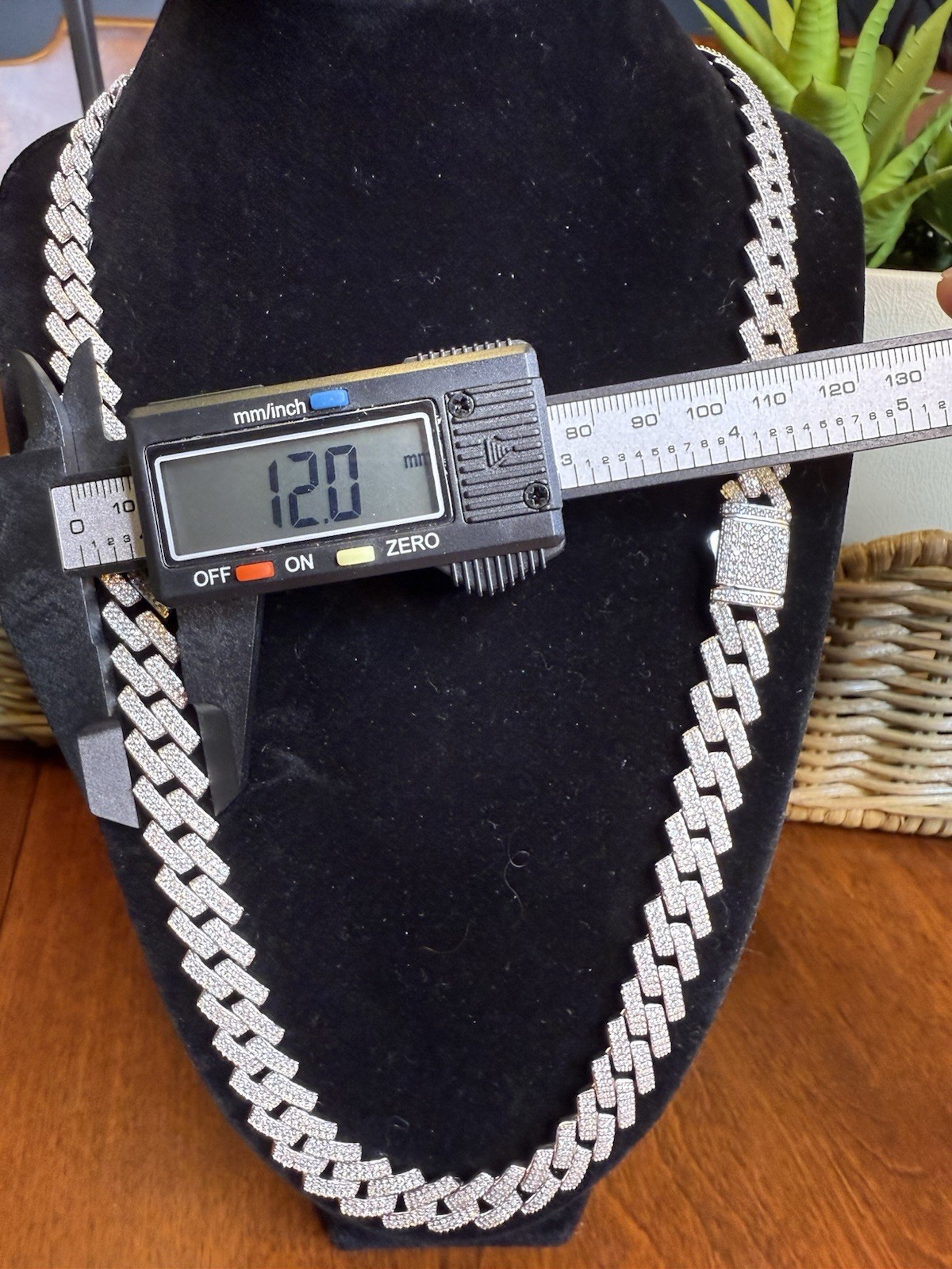24” 12MM SOLID 925 Silver (~93g) Moissanite Miami Cuban Chain w Square Links