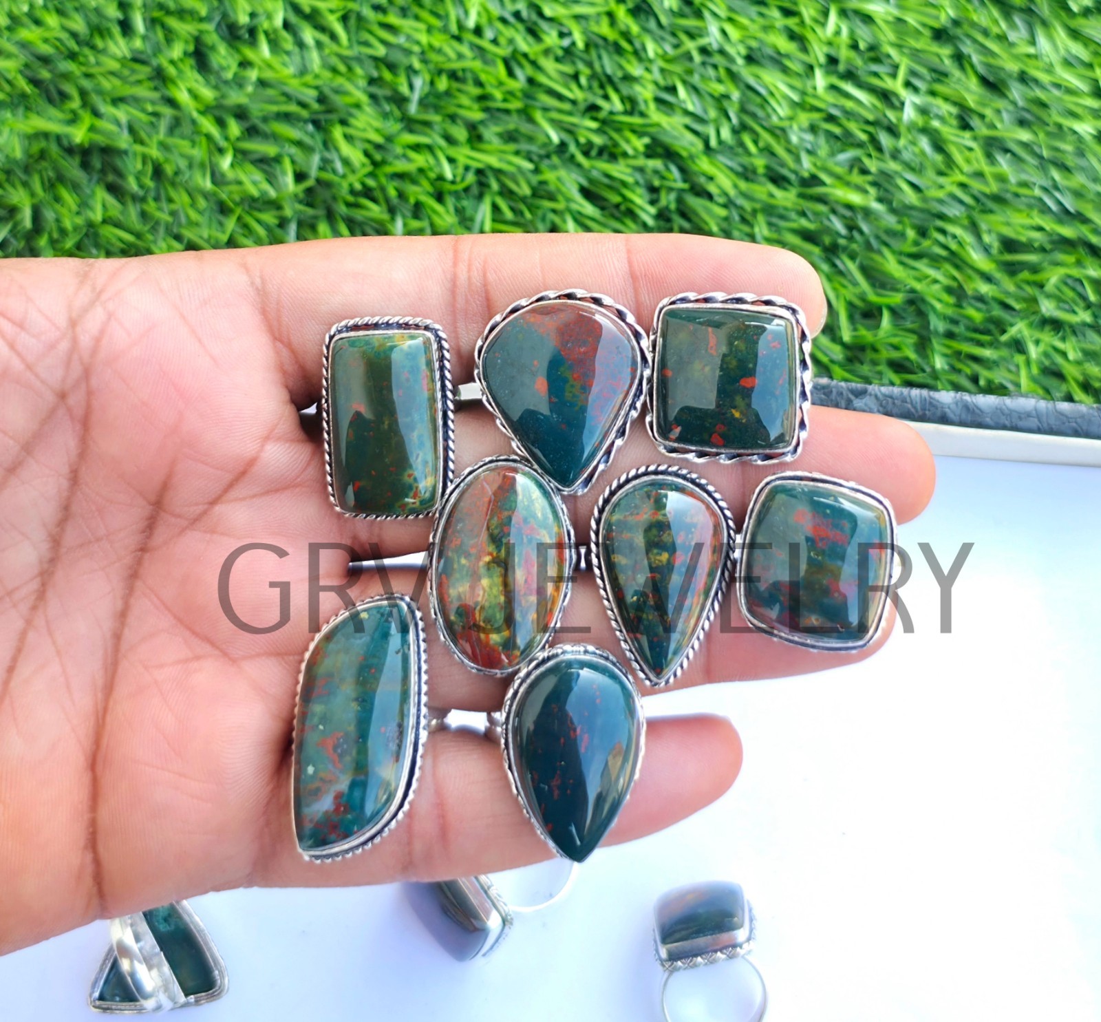 1-500 Pcs Bloodstone In Wholesale Gemstone Rings Lot Bulk: Silver Plated Whr-97