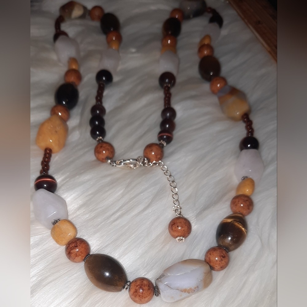 925 Sterling gem necklace Silver clasp Agate, Jasper, Onyx Southwestern Chunky