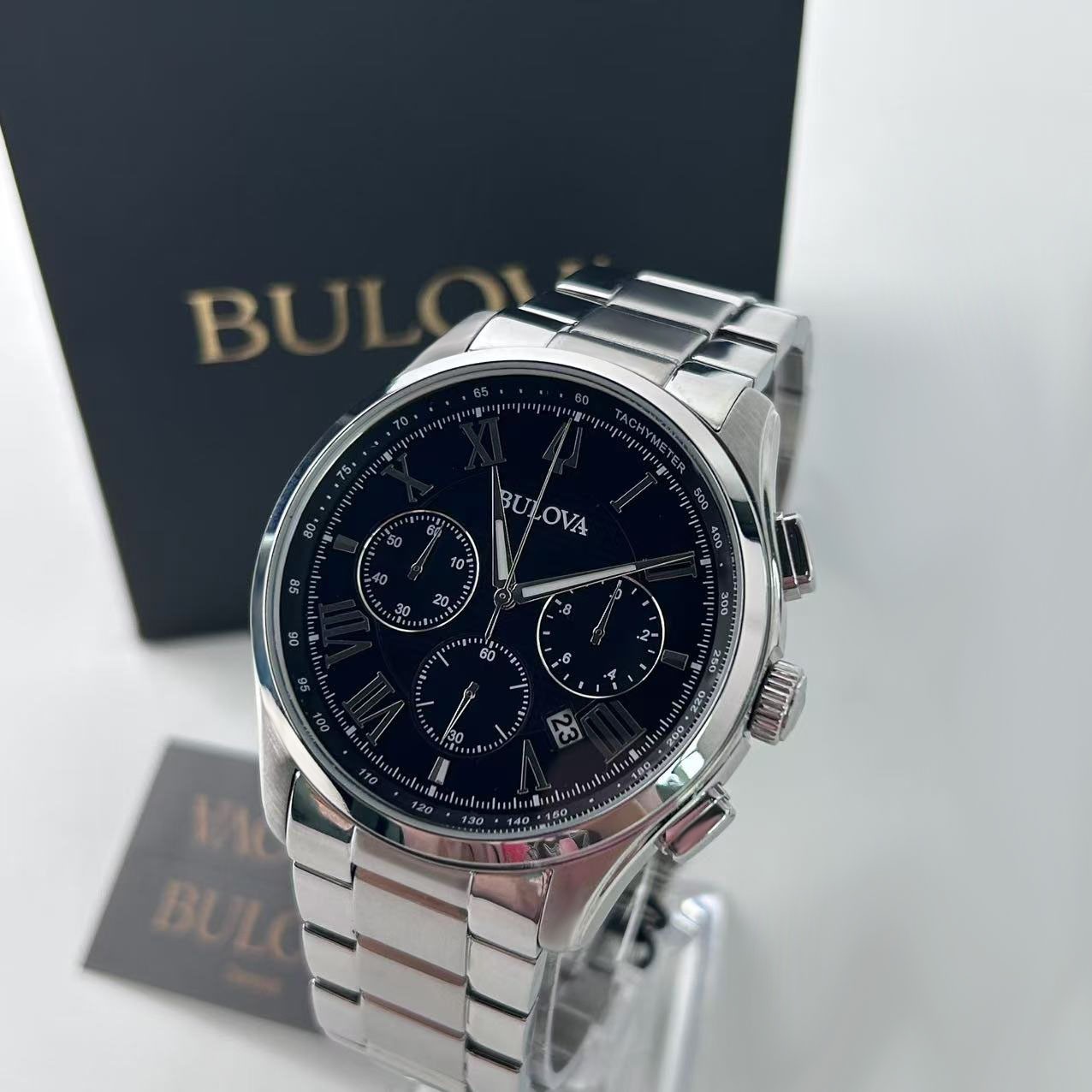 New Bulova Wilton 96B288 Men’s Stainless Steel Chronograph Quartz Watch 46mm