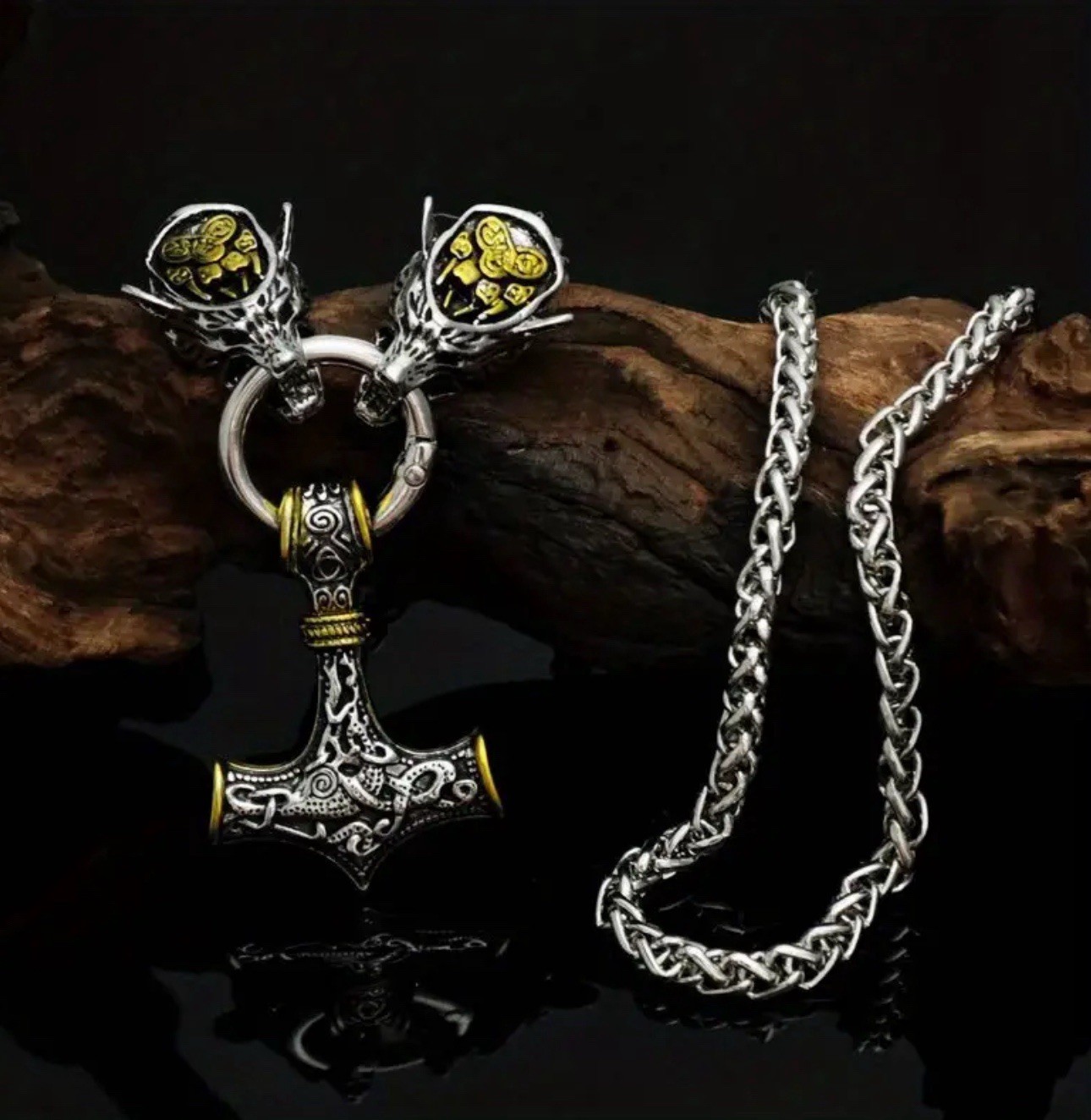 Men’s Viking Hammer Pendant Necklace Silver Gold Color 23.62in