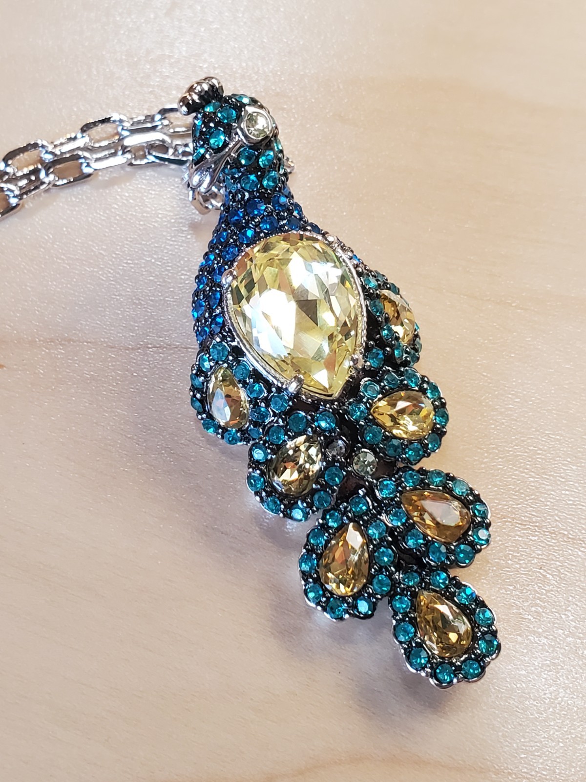 Paradise Peacock Blue and Yellow Necklace by Jewels of Park Lane Crystals Silver