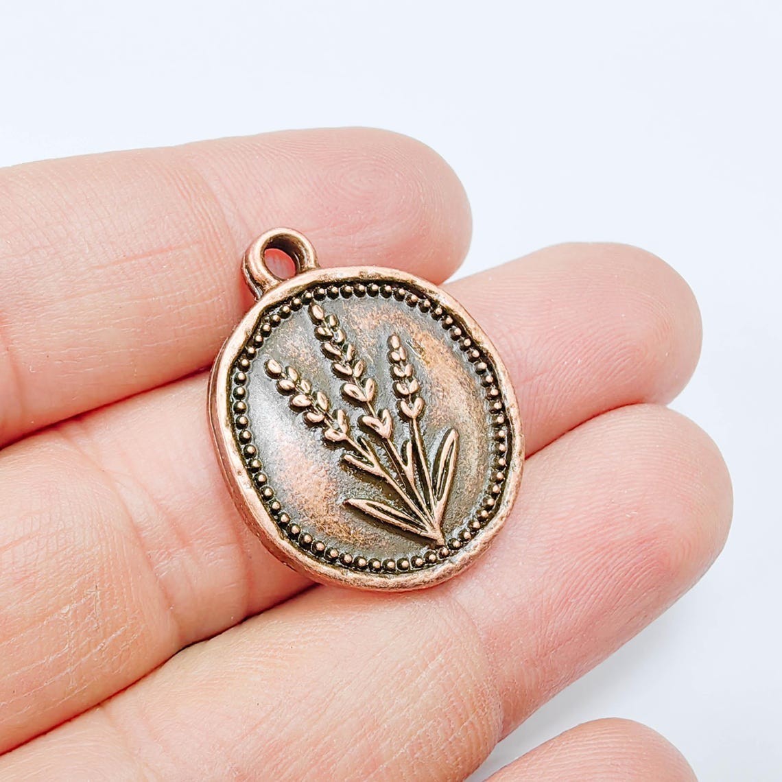 Lavander Charms, Round Pendant Earring Charms Antique Copper 28x24mm G37827
