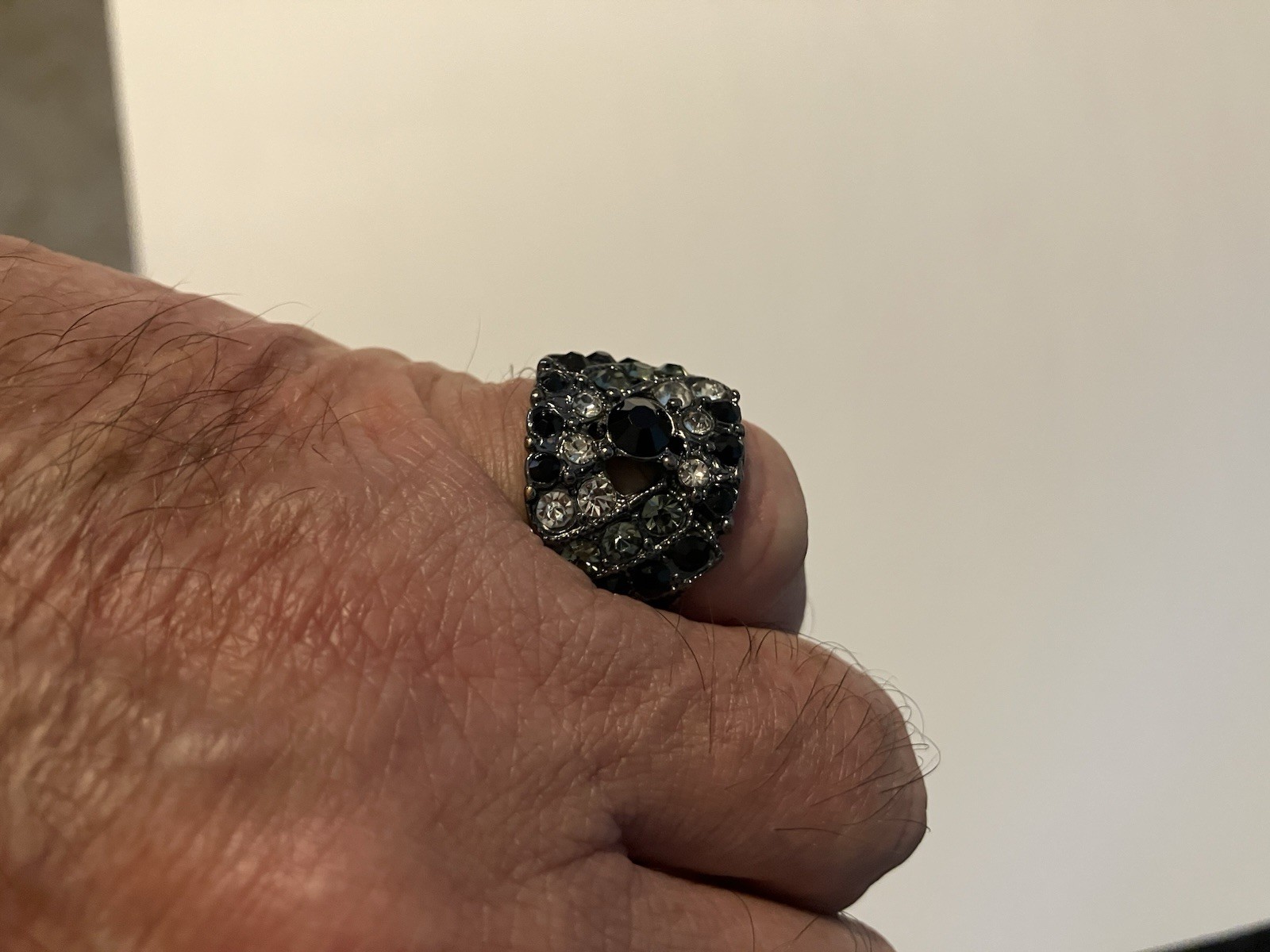Brown Metal Cocktail Ring With Black & White Stones Size 7
