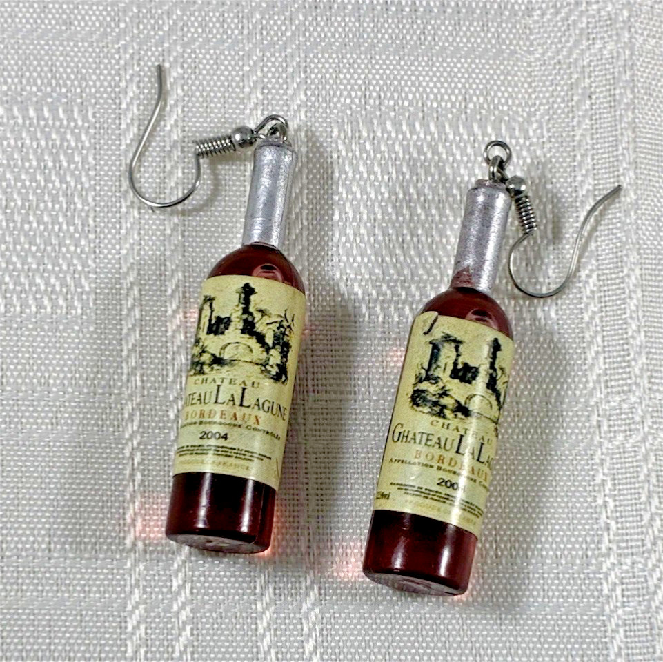 Mini Wine Bottle Dangle/Drop Hook Earrings 2 in Multicolor Plastic/Metal
