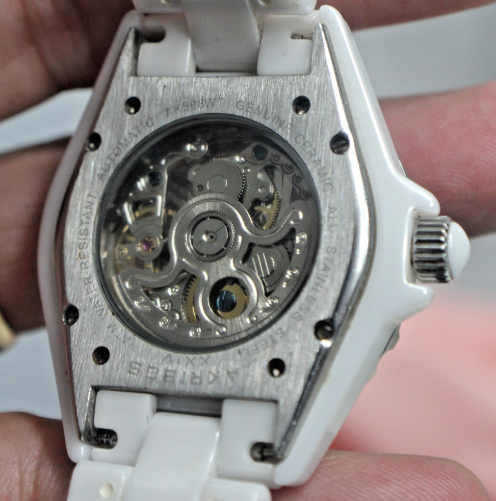 Exquisite AKRIBOS XXIV White Ceramic Automatic Women Watch AK508WT