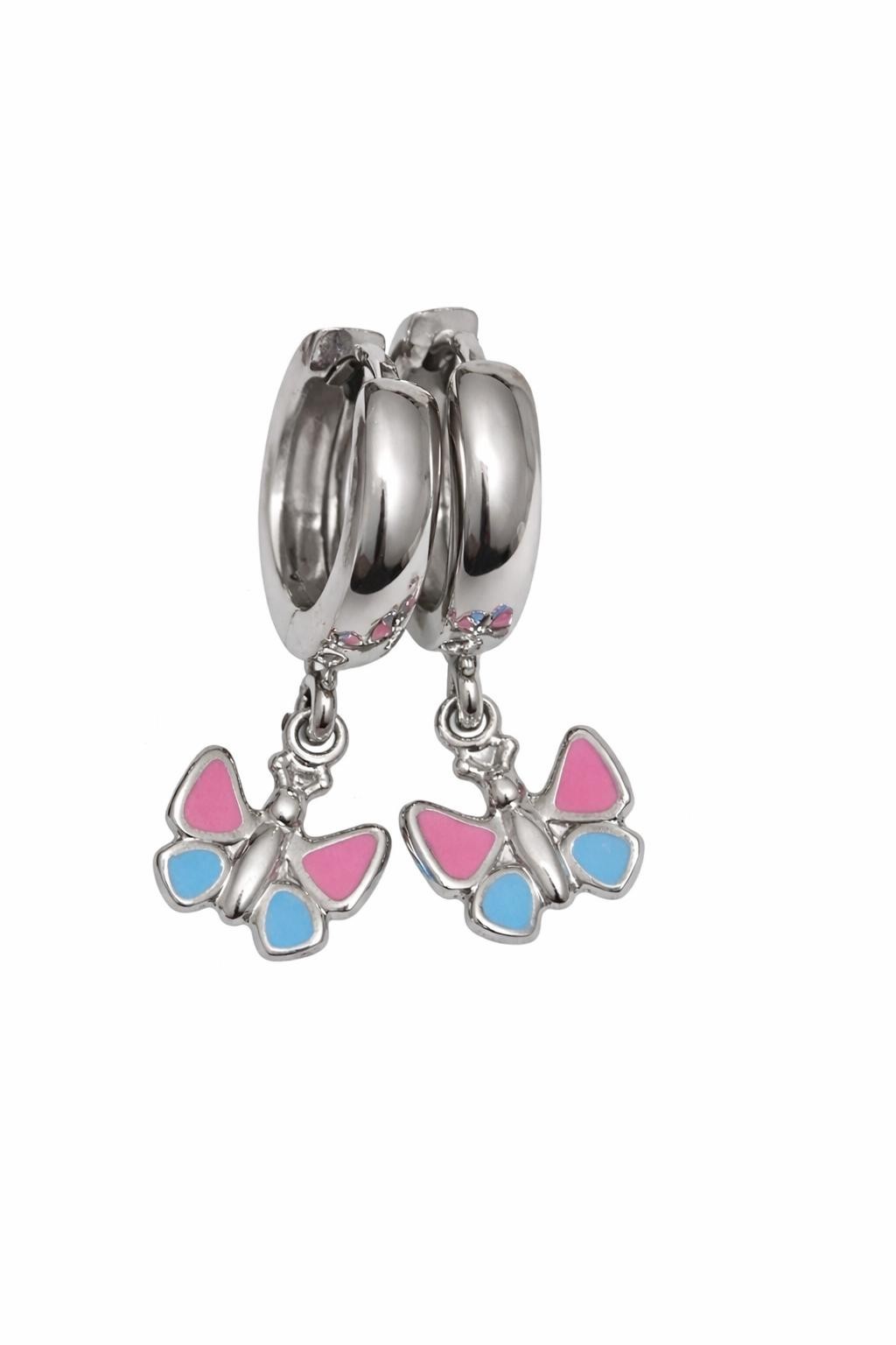 Silver 925 Kids Hoop Earrings 22x3mm Hinged Hinge Butterfly Coloured Painted