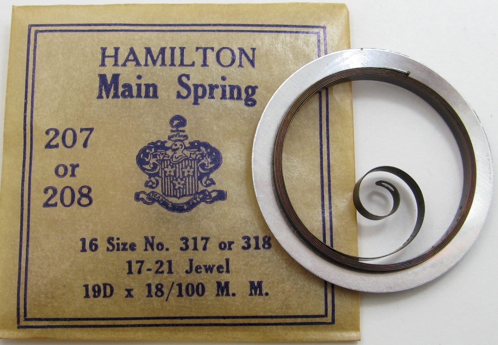 Hamilton 16s 317 318 / 207 208 17 j Pocket Watch T end Mainspring x1 blue alloy