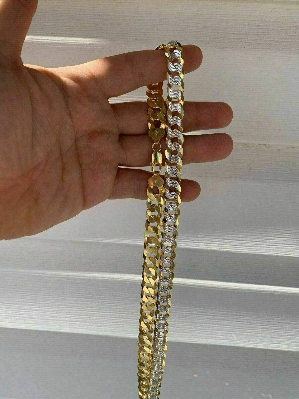 Mens Diamond Cut 11mm Miami Cuban Chain 14k Gold Plated Solid 925 Silver TwoTone