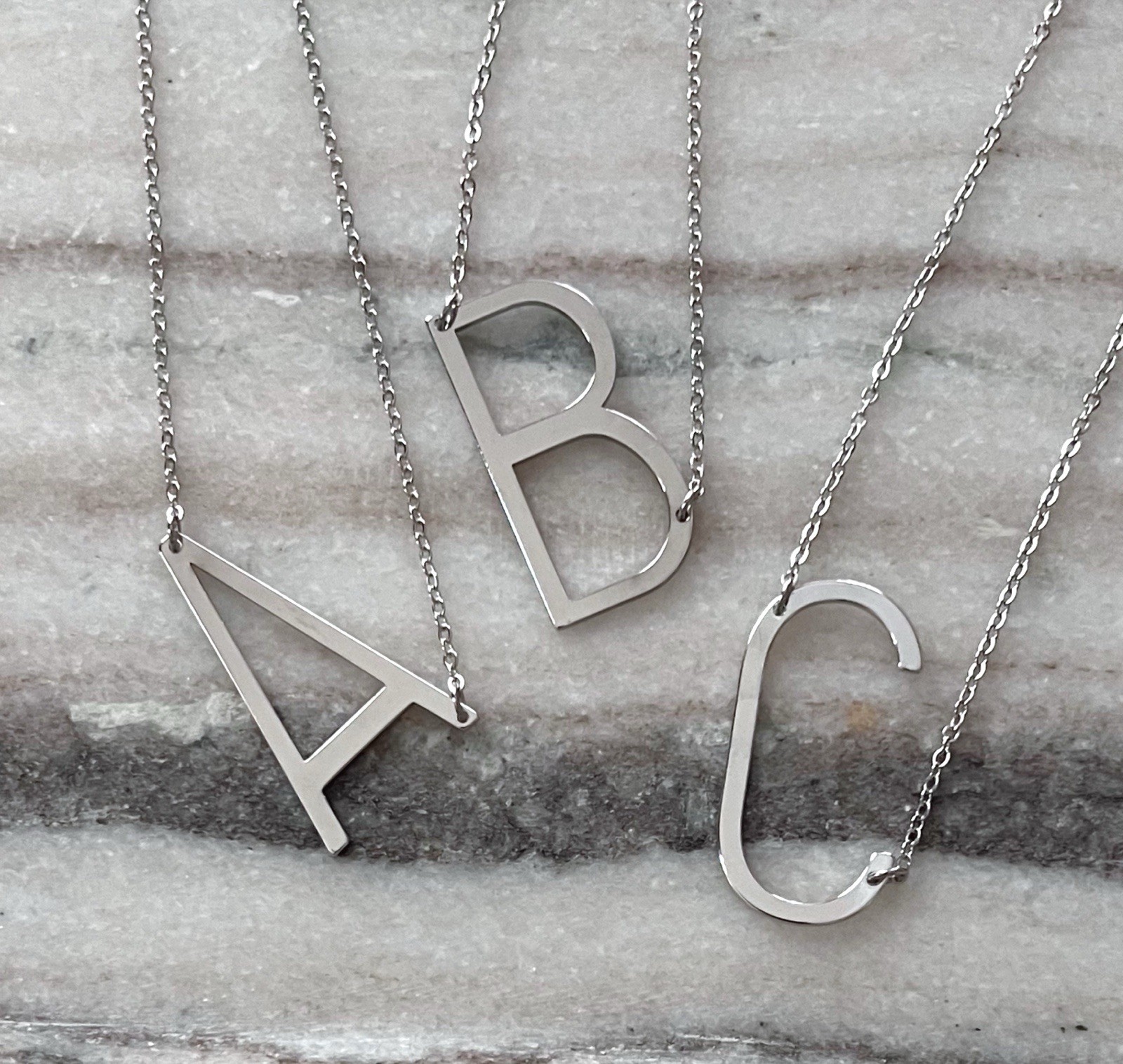 Silver Initial Necklace Large Letter Necklace Big Monogram Necklace Personalized