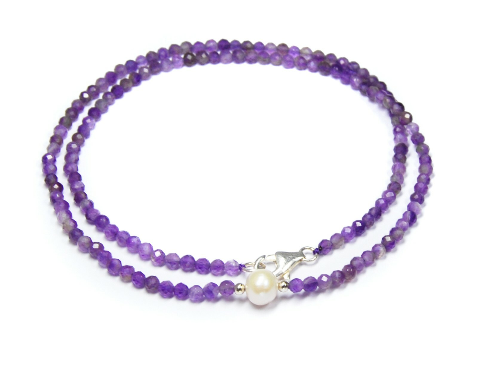 Amethyst necklace in faceted ball shape with a freshwater pearl 925 silver