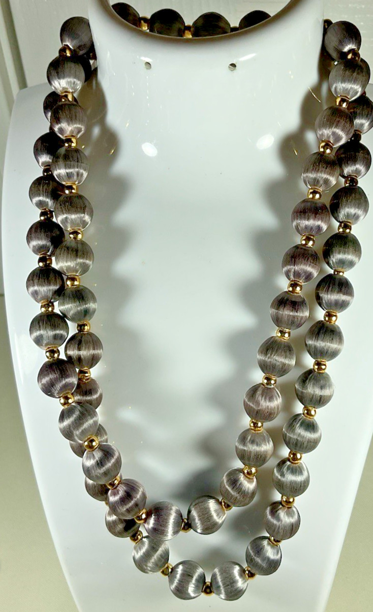 Lot of 6 Necklaces Silk/Satin Wrapped Beads Gold Tone Spacers Multicolor Vintage
