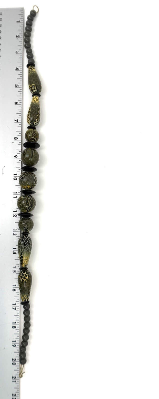 Vintage Olive Green Black Lucite Statement Necklace Gold Scale Beads 21”