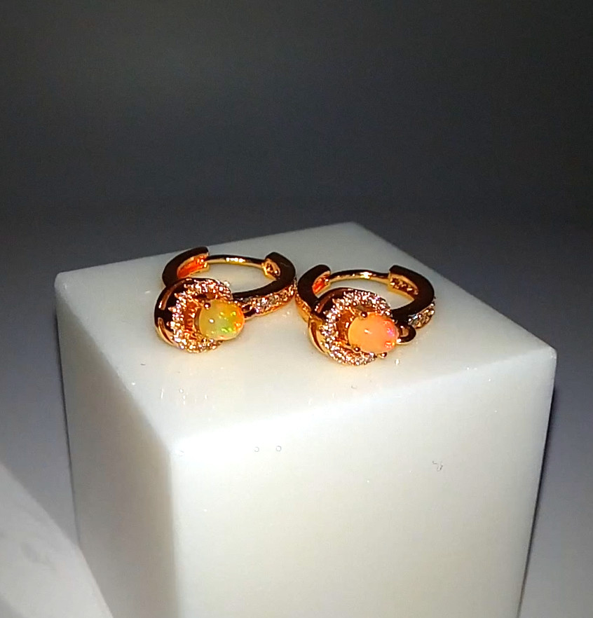 🔥🔥🔥Exclusive FIRE OPAL Silver & Gold Hoop / Hoop Earrings / Hoops Earrings