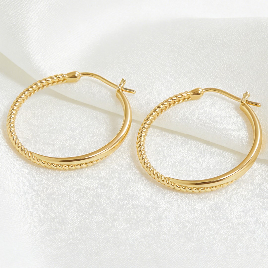 14K Hoop Gold Earrings for Women Thick Large Hoops Earring Elegant X-shaped 30mm