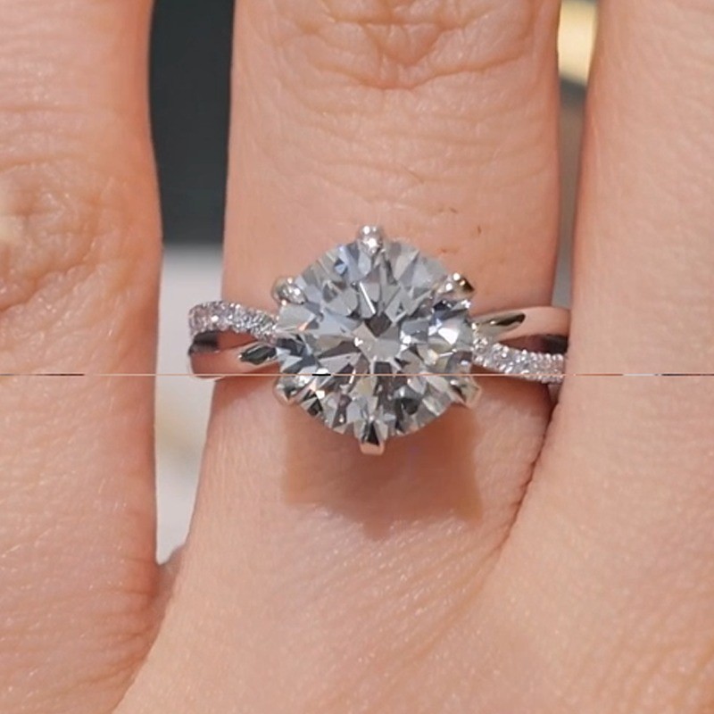 3.17CTW Round Cut Moissanite Twisted Band Engagement Ring 14K White Gold Plated