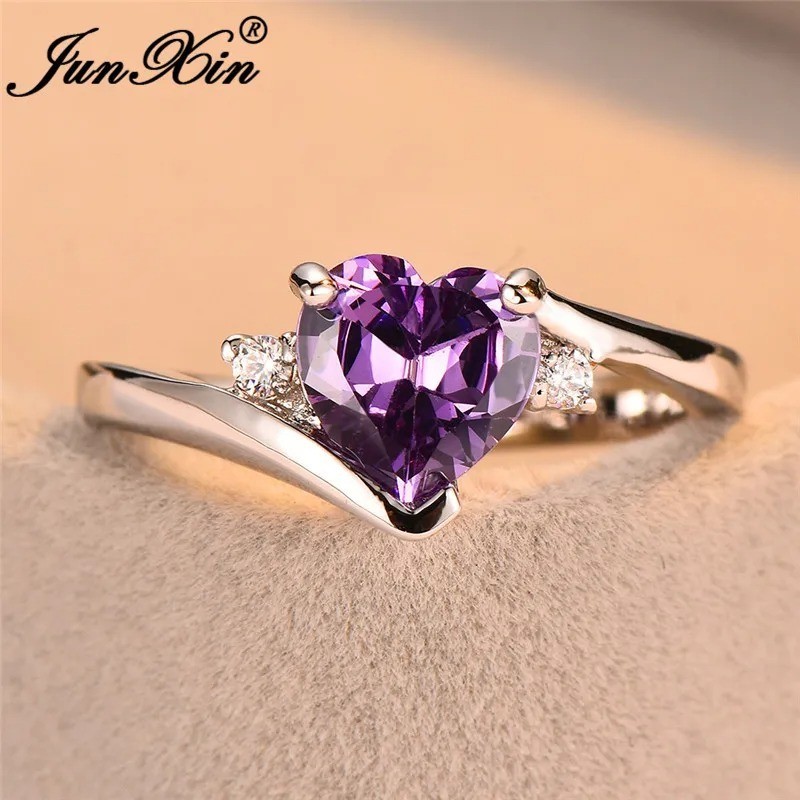 Elegant Heart Silver Filled Women Wedding Ring Birthstone Ring Sz 6-11