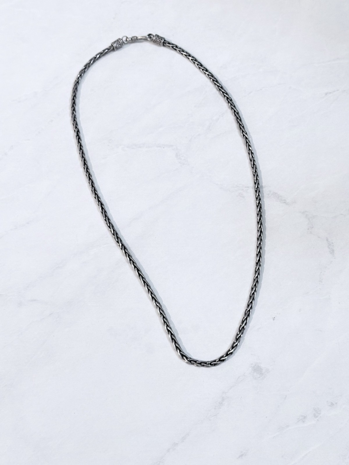 Real S925 Sterling Silver Chain Men’s 1mm Round Wheat Link Necklace 19.inch long