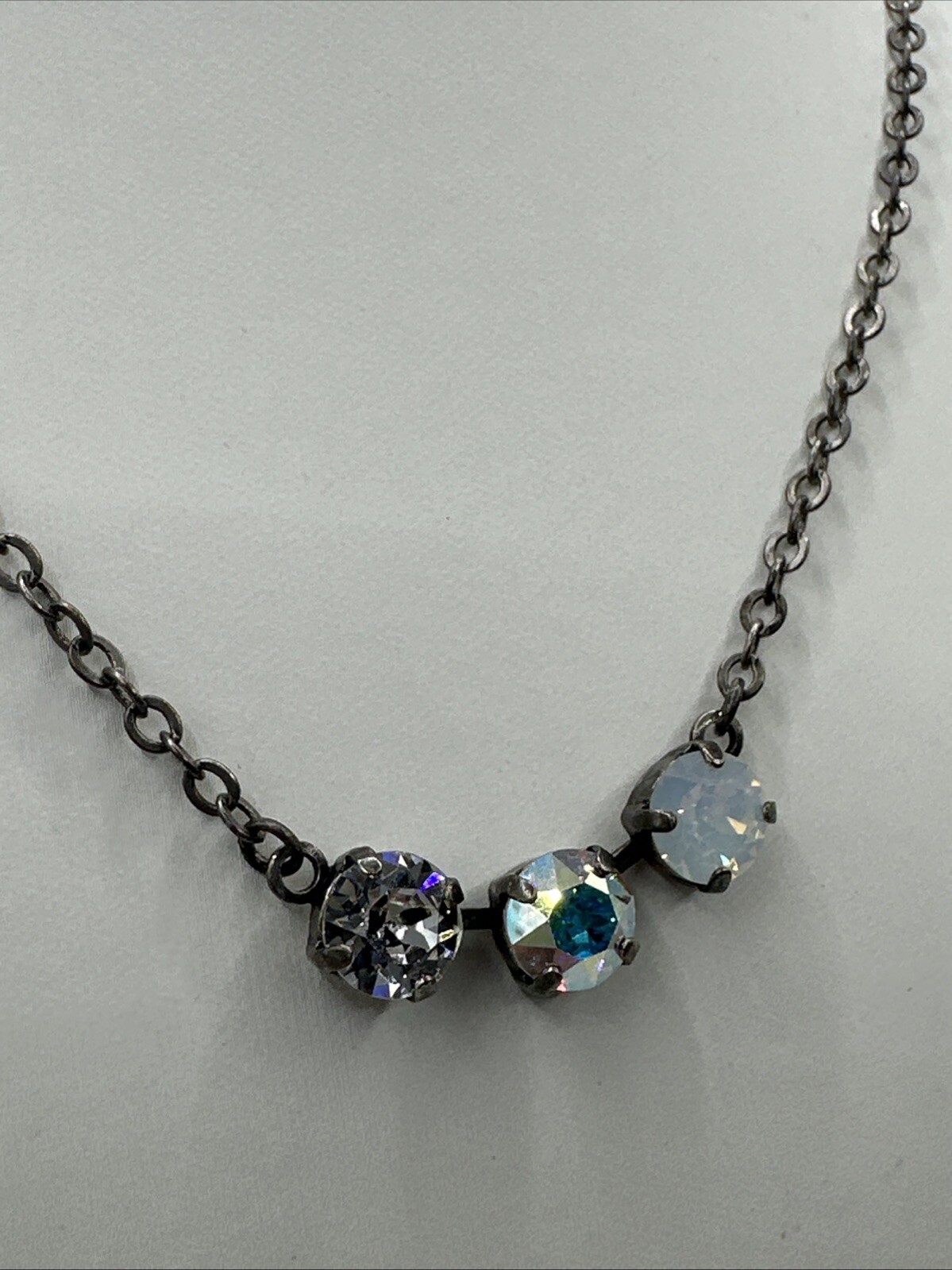 Silver Tone Cup Chain Triple Pendant Opaque AB Rhinestone Pendant 16-18.5 NWT