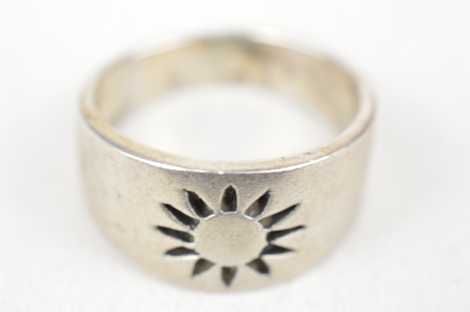 925 Sterling Silver Sunburst Wide Band Ring Size 7 Heavy 6.5g Boho Cigar Style