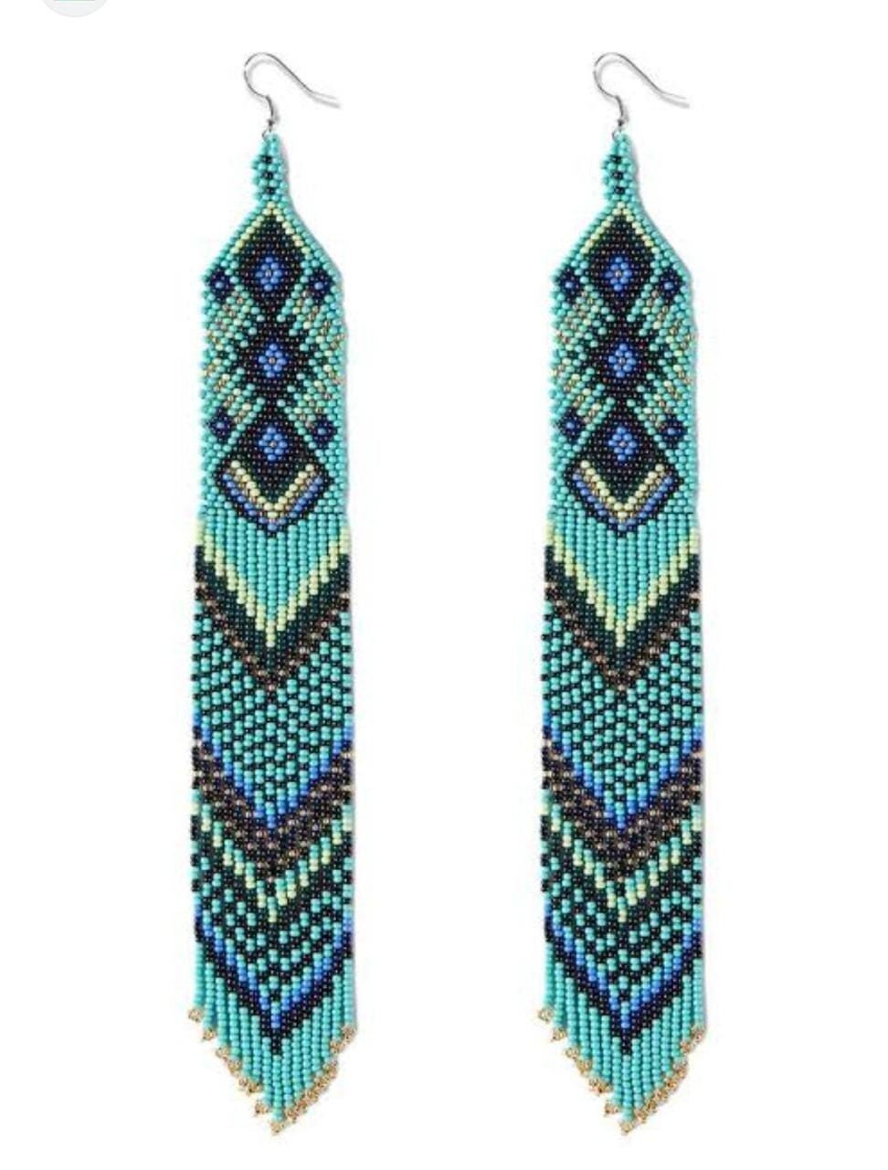 Tribal Earrings Native Large Boho American Seed Beads Handmade Earring