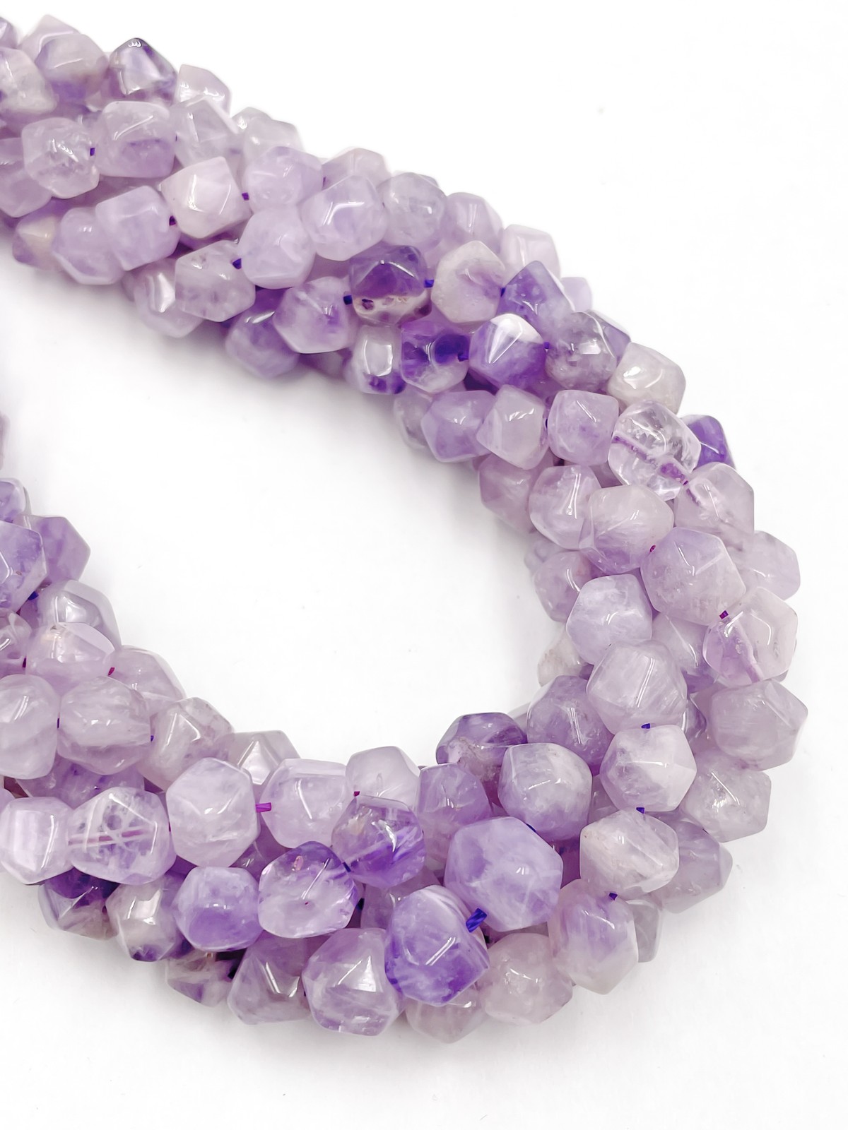 Natural Light Amethyst Smooth Faceted Nugget Chunks Approx. 8mm 15.5″ Strand