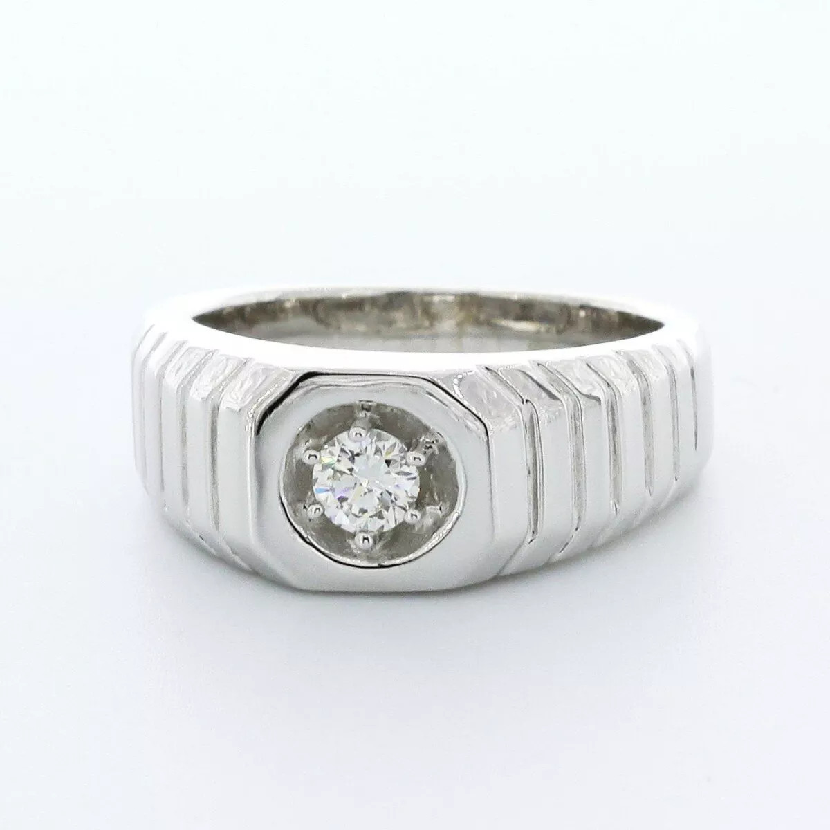Single Stone Mens Ring 14K Gold Classic 0.31 Carat Round Natural Diamond D VS1