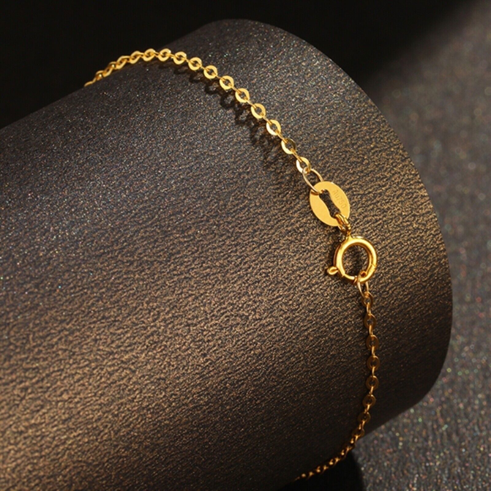 Pure 18K Yellow Gold Chain Women Gift Lucky 1mm O Link Bracelet 5.9”-7.5”