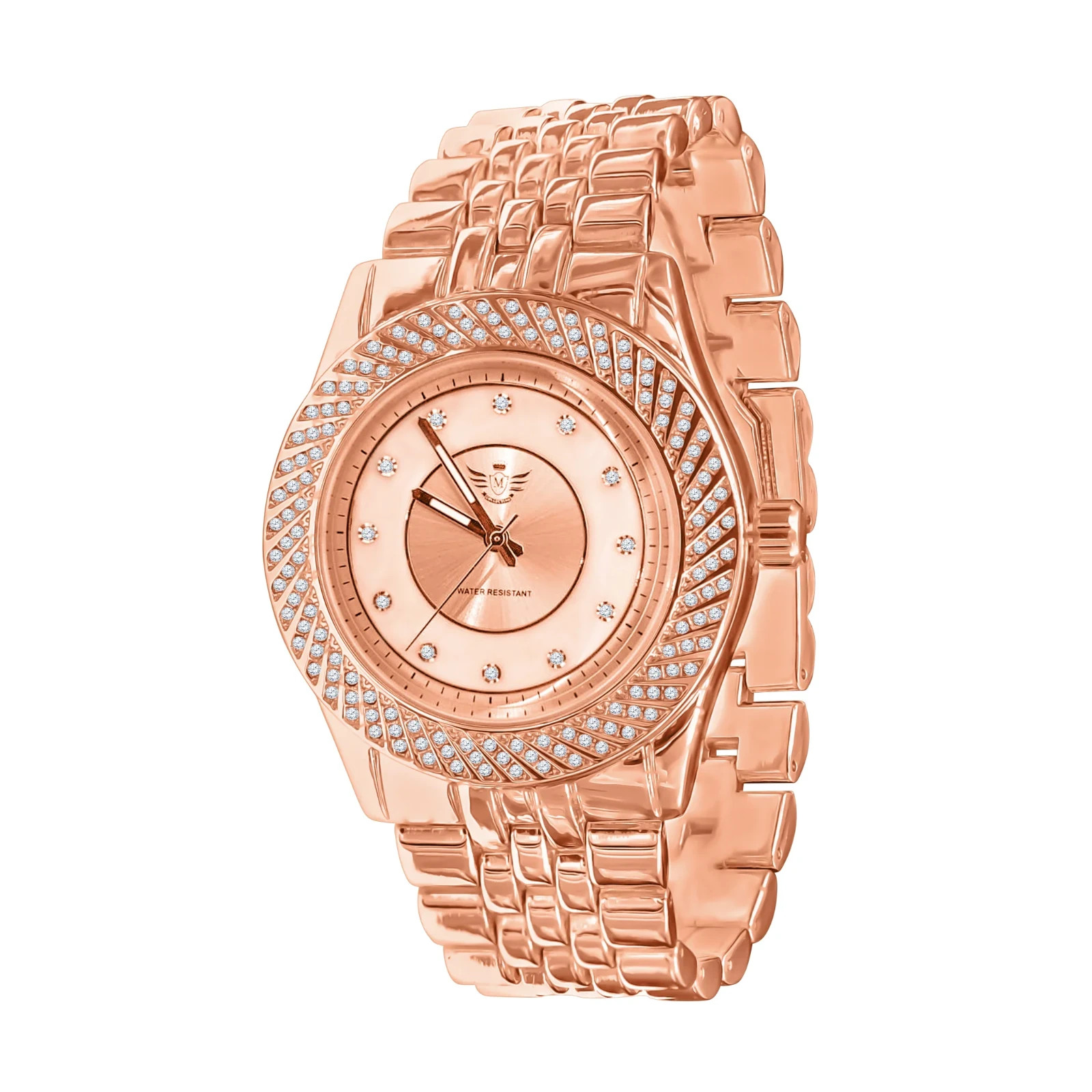 Rose Gold Mens Watch Japan Quartz Crystal Bezel Dress Luxury 43mm
