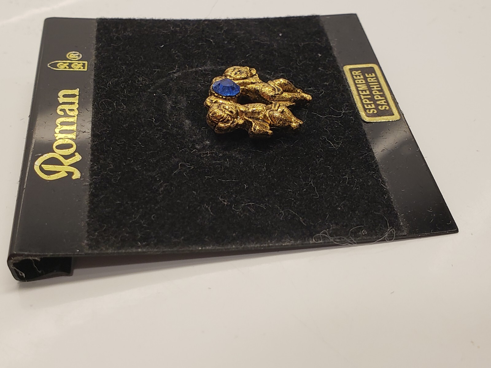 NEW ROMAN INC 2 Angels Holding September Sapphire Birthstone Blue Pin Brooch