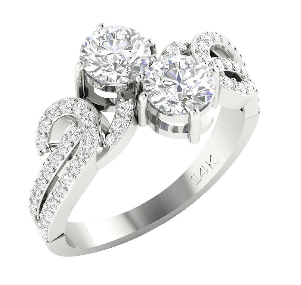Lab Grown Diamond VS1 F 1.50 Carat Forever Us Two Stone Engagement Ring 14K Gold