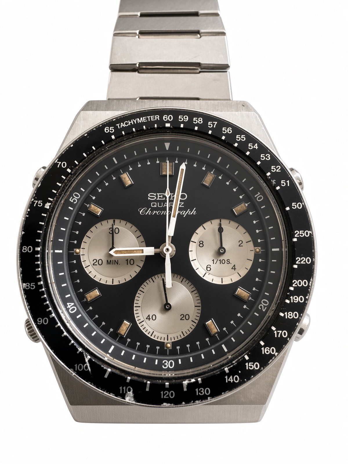 Rare Seiko Quartz Chronograph Black Dial Panda 7A28 – 703B Vintage Watch Men