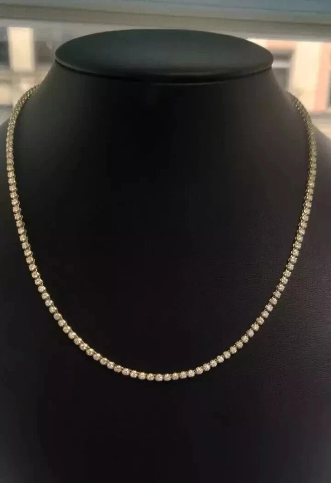 15Ct D/VS Lab Grown Round Diamond Tennis Necklace In Yellow Gold Plated 18″ Inch