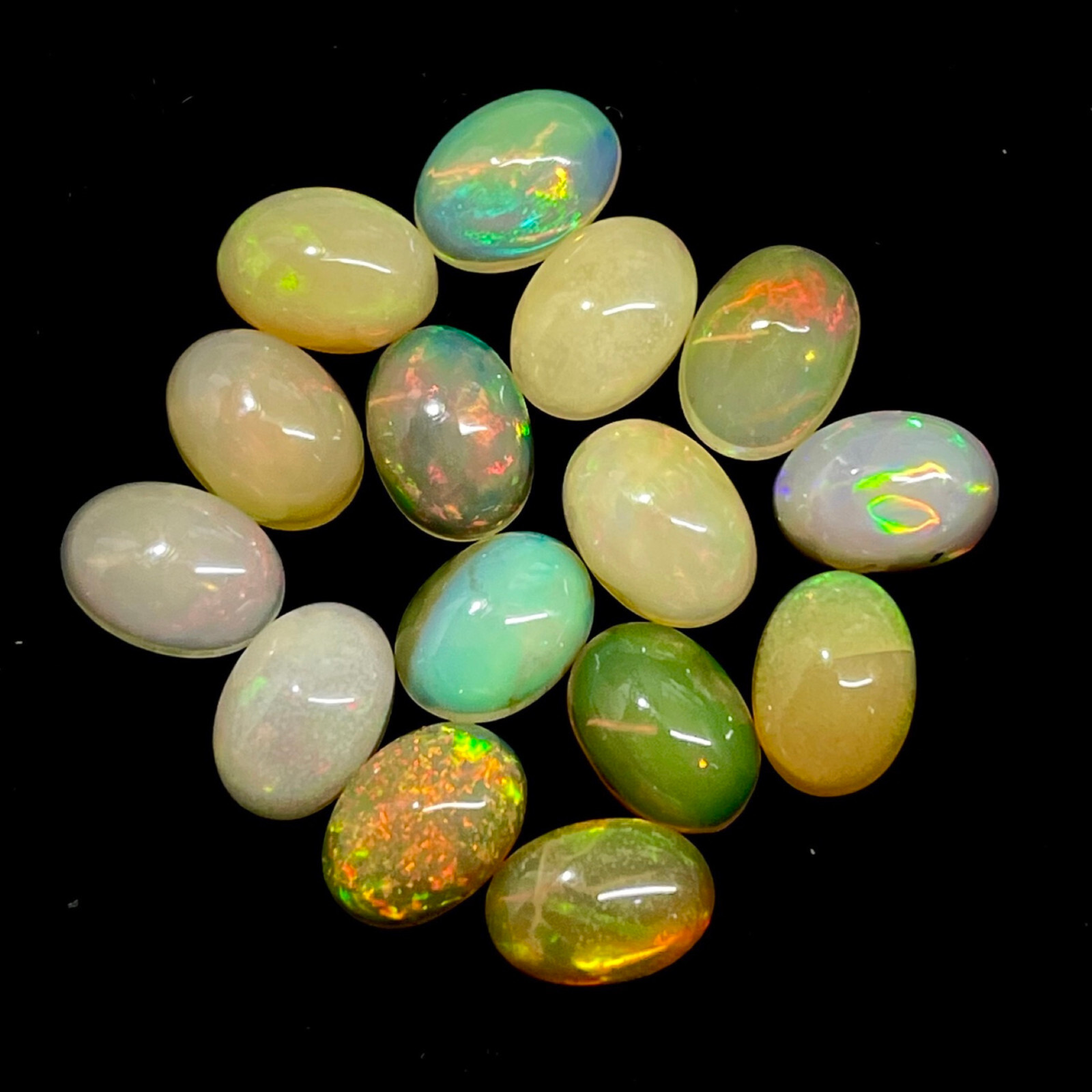 15 Pcs Natural Ethiopian Opal 7x5mm Flashy Untreated Loose Cabochon Gemstones