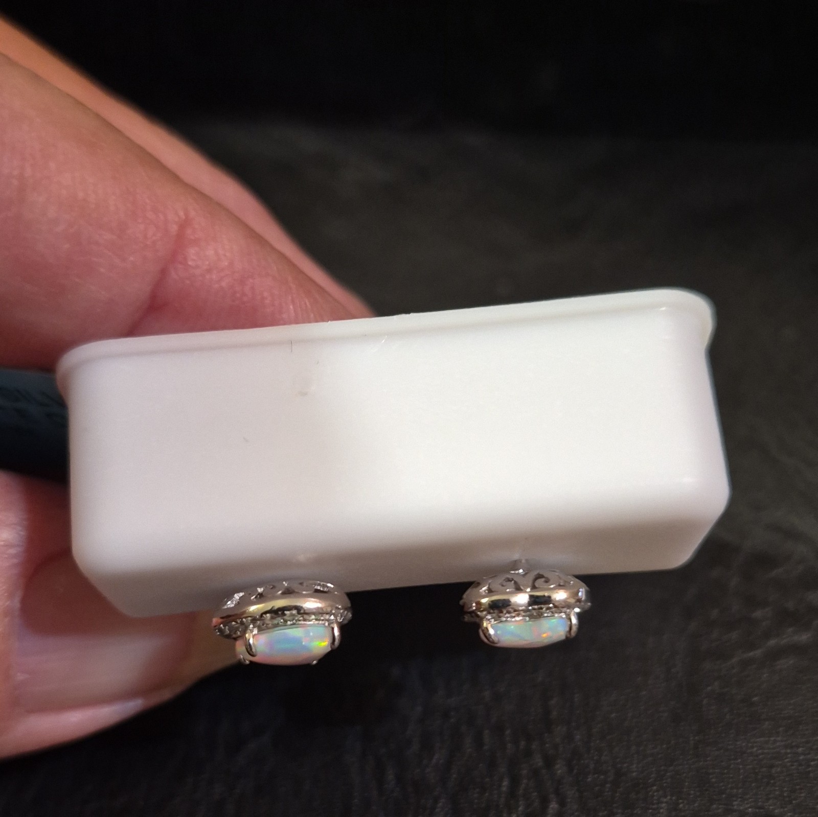 925 Sterling Silver Heart White Opal Stud Earrings 1.82 CTW 6mm Size. Push Backs