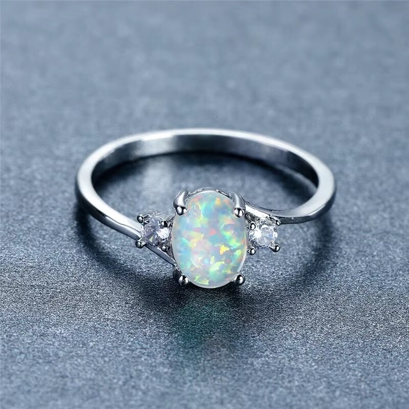 Sterling Silver Plated Promise Engagement Wedding Opal CZ Zirconia Ring R68